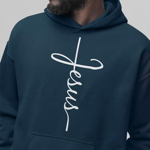 Jesus Cross Christian Pullover Hoodie for Men Women, Inspirational Gift - color: Navy, size: 3X-Large