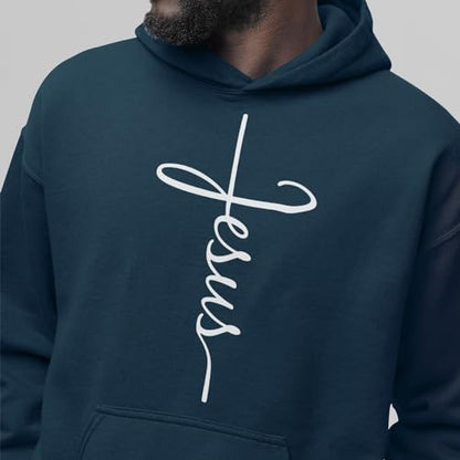 Jesus Cross Christian Pullover Hoodie for Men Women, Inspirational Gift - color: Navy, size: 3X-Large