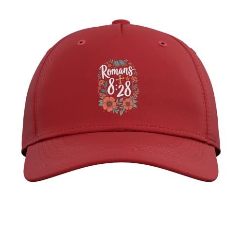 Romans 8:28 Bible Verse Flowers Cross Christian Women Adjustable Baseball Hat - color: Red