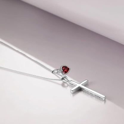 POPLYKE Cross Necklace 925 Sterling Silver Philippians 4:13 I Can Do All The Things Inspirational Necklace Gifts for Women Men 20+2'' - color: silver-1 January