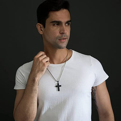 Holizaly Men's Cross Necklace 316L Stainless Steel Pendant White/Gold/Black/Blue Rolo Chain-Gift Box Included - color: Blue black