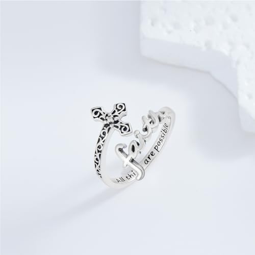 Cross Rings 925 Sterling Silver for Women Christian Religious Jewelry Faith Gifts for Mom Wife Girlfriend Her - color: White-11