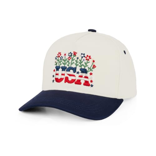 C.C Women's Criss-Cross Ponytail Trucker Hat - Snapback, One Size - color: Floral Usa-navy
