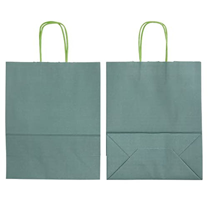BLUE PANDA 25-Pack Dark Green Gift Bags with Handles, 8x4x10-Inch Paper Goodie Bags for Party Favors and Treats, Birthday Party Supplies