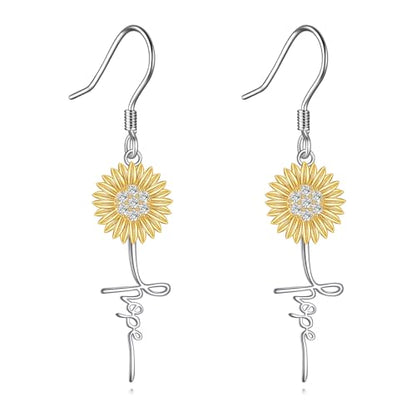 POPLYKE Faith Cross Flower Stud Earrings for Women Sterling Silver Dangle Earring Jewelry Gifts for Women Mom Wife - style: Hope