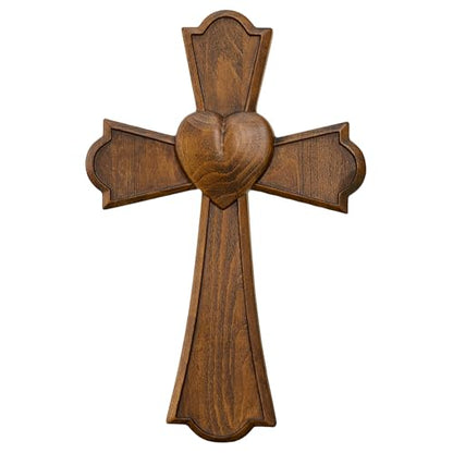 BGCarvedGrace Wooden Wall Cross with Heart Center - size: 10"L x 6"W