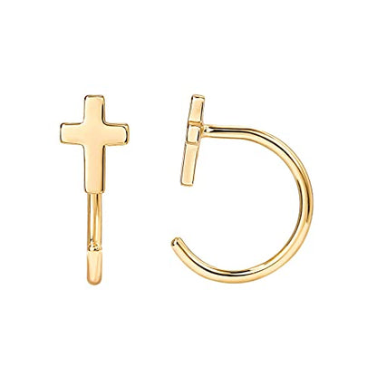 PAVOI 14K Gold Plated 925 Sterling Silver Posts Cross Earrings for Women | Small Religious Faith Cubic Zirconia Cross Studs Huggies Earrings - style: Huggie