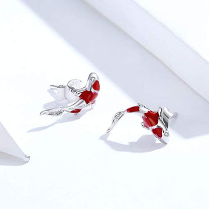 Cute Stud Earrings for Women Dachshund Koi Fish Sea Star Sea Turtle Sea Conch Earrings 14K Gold Plated Dainty Stud Earring funky Jewerly - color: Silver Koi Fish