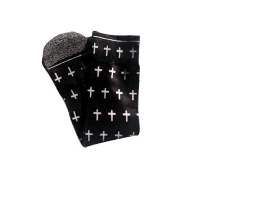 Bible Verse Socks for Men, Christian Scripture Crew Socks, Faith Gift - color: Black and White Crosses