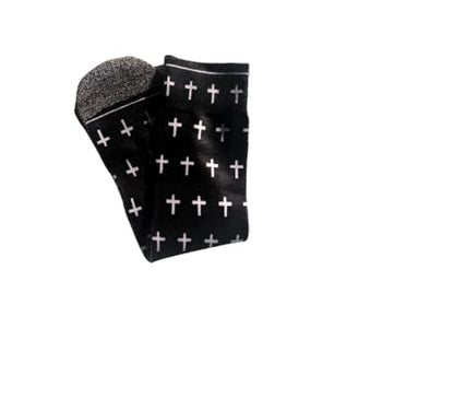 Bible Verse Socks for Men, Christian Scripture Crew Socks, Faith Gift - color: Black and White Crosses
