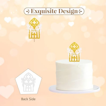 God Bless Cake Topper, Mi Baptism Cake Decor, Gold Glitter Christening Dove Cake Topper for Baby Shower, Religious Themed Party Decoration - style: God Bless