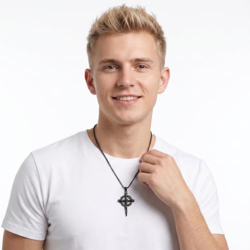 14K Gold Plated Cross Pendant Necklace Christian Jewelry Religious Gift - color: B06-Nail Jesus Cross Black