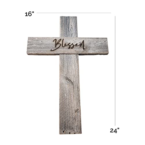 Rockin' Wood Rustic Reclaimed Wood Cross, wall decor handmade in the USA, rustic Christian Home Decor, cross wall decor (Blessed, Large)