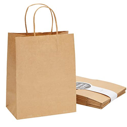 Juvale Brown Gift Bags with Handles - 12-Pack Large, Brown, 8 x 4.75 x 10 In, 120 GSM Paper - Paper Gift Bags Bulk for Party Favors & DIY Decorating & Branding - style: Large