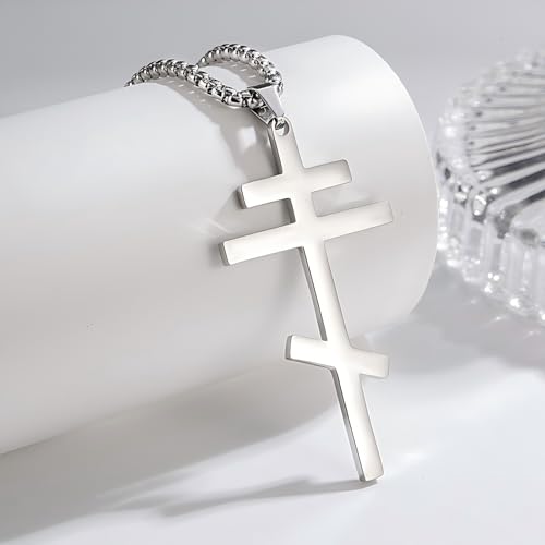 Orthodox stainless steel cross necklace for men and women, simple and retro silver glossy titanium steel cross pendant - color: Silver