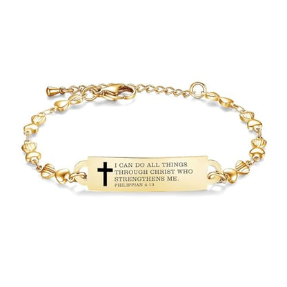 Bible Verse Bracelet-Stainless Steel Scripture Quotes Inspirational Bracelet Faith Christian Bracelet for Women, Christmas gift for women - color: Heart-Gold