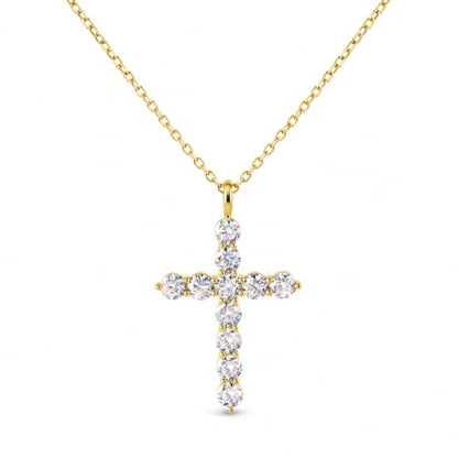 Moissanite Cross Necklace for Women, 1.1CT, S925 Sterling Silver - color: Yellow Gold