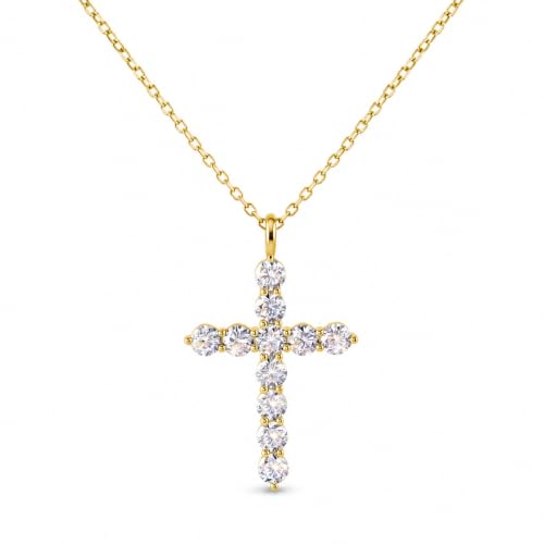 Moissanite Cross Necklace for Women, 1.1CT, S925 Sterling Silver - color: Yellow Gold