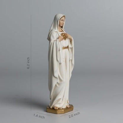 BC Catholic Immaculate Heart of Mary Figure, 6" H Blessed Holy Mother Virgin Mary Statue Indoor, Religious Gifts, Handpainted Renaissance Sculpture Purity & Grace Collection by Buildclassic - color: Gold&white Immaculate Heart