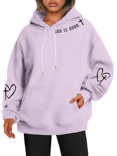 FAYALEQ Christian Sweatshirt For Women God Is Good Hoodies Graphic Tops - color: Purple, size: Small