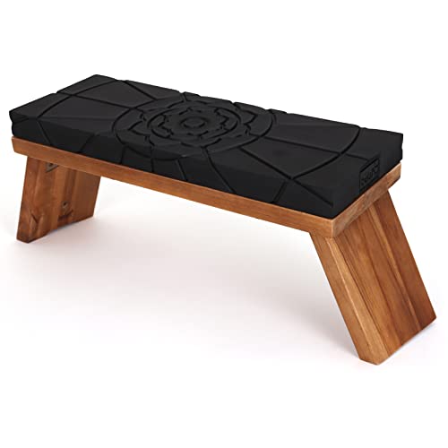 Teak Meditation Bench - Meditation Seat - Meditation Stool - Kneeling Meditation Chair - Portable Folding Meditation Bench - Seiza Yoga Meditation Bench - Prayer Bench (Black/Teak) - color: Black / Teak