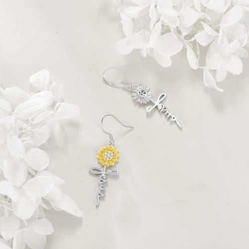 POPLYKE Faith Cross Flower Stud Earrings for Women Sterling Silver Dangle Earring Jewelry Gifts for Women Mom Wife - style: Jesus