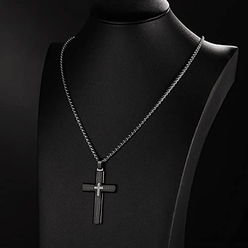 Holizaly Men's Cross Necklace 316L Stainless Steel Pendant White/Gold/Black/Blue Rolo Chain-Gift Box Included - color: black -B