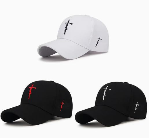 Embroidered Cross Baseball Cap, Christian Adjustable Snapback Hat for Men & Women, - color: White