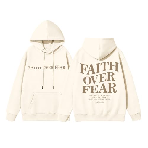 Fkatuzi Christian Faith Over Fear Hoodies For Teen Jesus Hoodie God Sweatshirt Bible Verse Religious Graphic Tops - color: Apricot, size: XX-Large