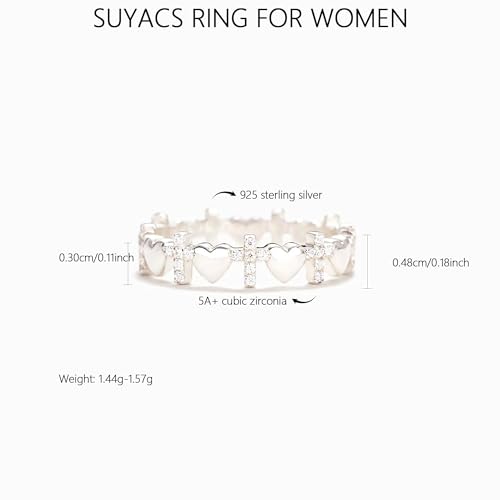 SUYACS 14K Gold Plated Cross Pray Rings for Women Daughter - color: Style 4-Silver, size: 8