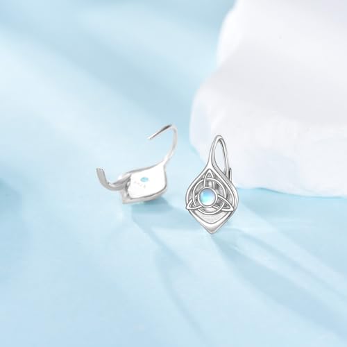 Celtic Trinity Knot Earrings for Women 925 Sterling Silver Triquetra Knot Leverback Abalone Shell Irish Jewelry Tree of Life Gift - style: White-Moonstone-celtic knot