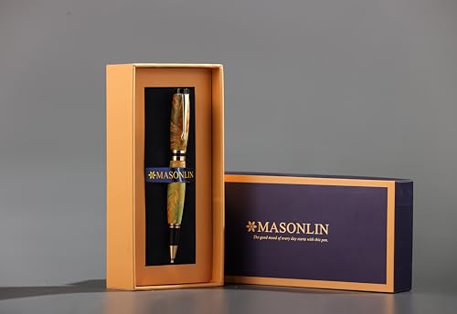 Hand Crafted Masonlin Series Ballpoint Luxury Pen, Yellow Green Maple Burl Wood With Golden Titanium Fine Writing Instrument, Elegant Writing Pen With Gift Box - color: Green