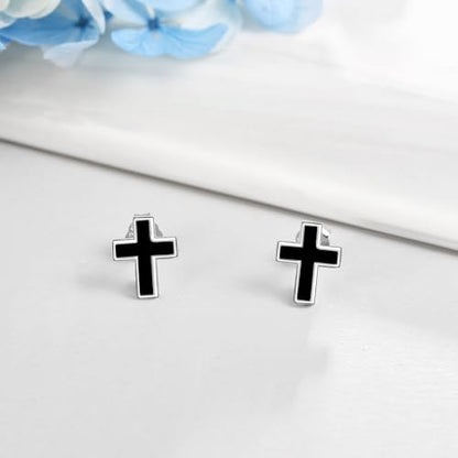 Abalone/Malachite/Onyx/Opal Cross Stud Earring Sterling Silver Small Cross Earrings Cross Jewelry Gift for Women - style: Onyx