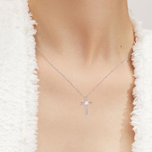 KRKC&CO Moissanite Cross Necklace for Women: D Color VVS1 0,09-0,3ct - color: Silver C