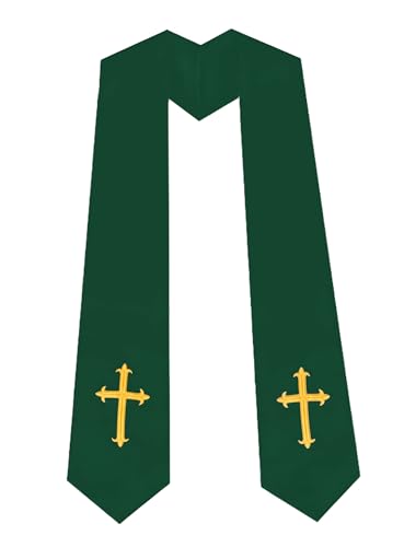 Unisex Clergy Stole with Embroidery Cross 72", Traditional Choir Stole - color: Green
