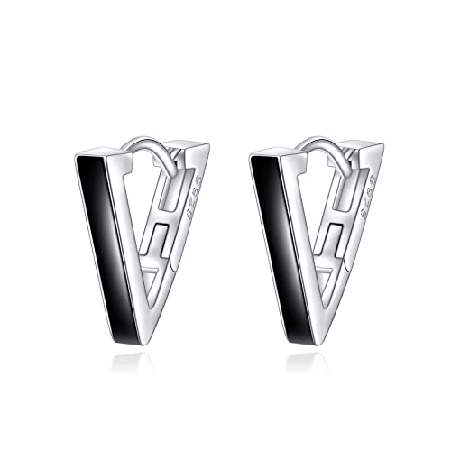 AOBOCO Black Hoops Earrings for Men Sterling Silver Viking Celtic Cross Heart Skull Round Triangle Hoop Earrings Birthday Father Day Christmas Jewelry Gifts for Men Women Friends - style: Triangle Hoops