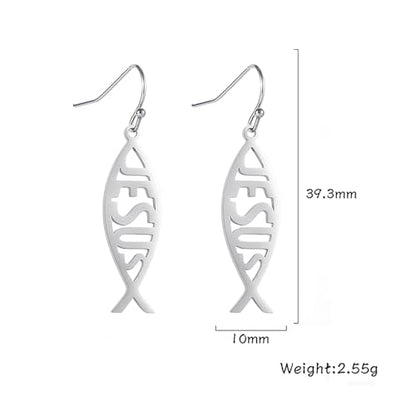 Ichthus Fish Dangle Earrings Ichthus Cross Earrings Christian Jesus Fish Earrings Religious Jewelry Christian Symbols Accessories Gift for Women - color: Ichthus silver