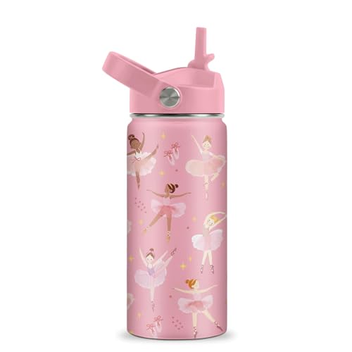 Ballet Water Bottle for Girls - 16oz Dance Stainless Steel Water Bottle with Straw - Cute Dancer Insulated Cup - Pink Ballerina Kids Tumbler for School, Sports, Travel - color: Ballet01, size: 16 Ounces