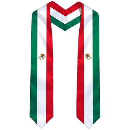 International Graduate Satin Sash Stole with National Flag Design - color: Mexico Flag