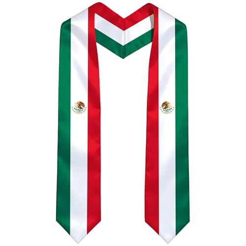 International Graduate Satin Sash Stole with National Flag Design - color: Mexico Flag