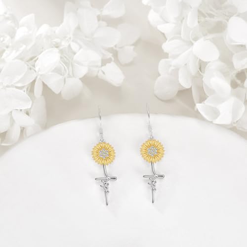 POPLYKE Faith Cross Flower Stud Earrings for Women Sterling Silver Dangle Earring Jewelry Gifts for Women Mom Wife - style: Hope