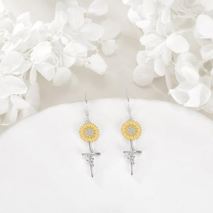 POPLYKE Faith Cross Flower Stud Earrings for Women Sterling Silver Dangle Earring Jewelry Gifts for Women Mom Wife - style: Hope