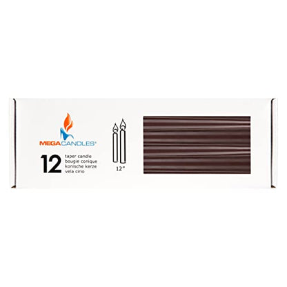 Mega Candles 12 pcs Unscented Brown Taper Candles, Hand Poured Wax Candle 12 Inch x 7/8 Inch, Home Décor, Wedding Receptions, Centerpieces, Occasions, Events, Romantic Dinners, Prayer, Holders - color: Brown