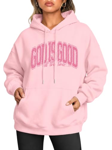 LUKYCILD God is Good Hoodie Christian Sweatshirt for Women Jesus Shirt - color: #01 Pink, size: Large