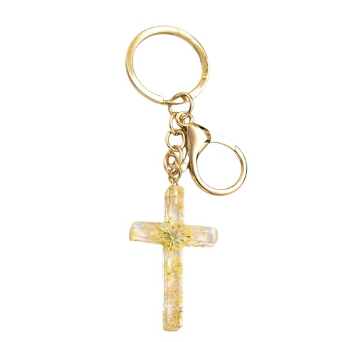 Cross Keychain,Jesus Key Chain Christian Gifts for Women, Religious Bag Charms for Purse Handbags Backpacks - color: Yellow