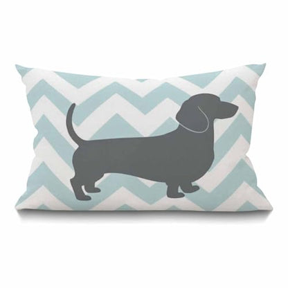 Dachshund Dog Pillow Dachshund Pattern Dog Teal Waves Striped Cotton Linen Cushion Cover Oblong Rectangle Pillow Cases for Men Women Boys Girls Kids Pillowcase Sofa Bedroom Livingroom 12x20 inch - color: Md023
