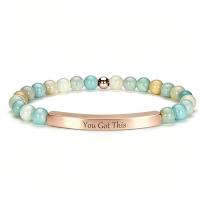 Inspirational Christian Bracelet for Women, 18K Gold Plated Bible Verse Jewelry with Amazonite Beads, Religious Faith Gift for Mom, Daughter, Sister, Friend - color: YOU GOT THIS-Amazonite Rose Gold