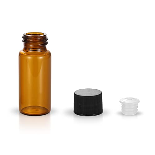 12 Pack Set Brown Screw Cap Glass Bottle Small Mini Empty Oil Amber Vial (10ml) - style: 10ML