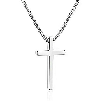 M MOOHAM Cross Necklace for Men Teen Boys 16-30 Inch - color: "Silver: Cross Pendant 1.7"*1.0"