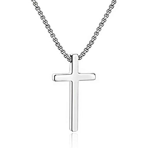 M MOOHAM Cross Necklace for Men Teen Boys 16-30 Inch - color: "Silver: Cross Pendant 1.7"*1.0"
